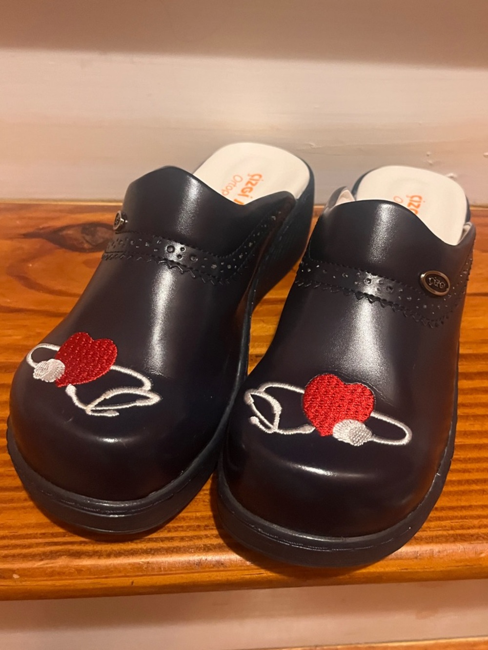 Women’s Navy Orthopedic Embroidered Heart Clogs